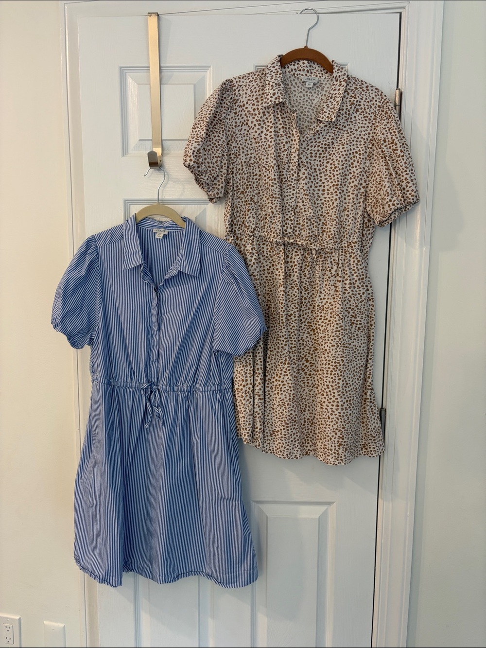 J. Crew Factory Blue Striped & Beige Animal Print Button-Down Mini Dresses